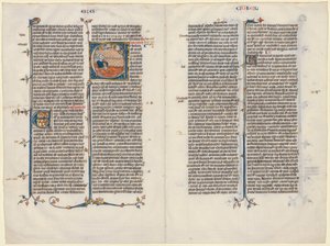 Bifolium from a Bible: Initial E[t factum est] with Ezekiel by Unknown artist