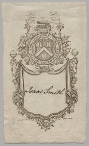 Bookplate: Coat of Arms with Isaac Smith inscribed by Unknown artist