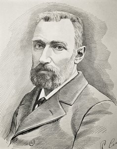 Pierre Curie, French physicist. Portrait of 1898 (engraving)