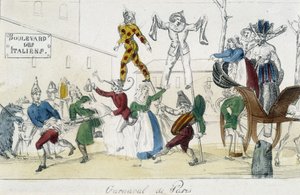 Carnival of Paris, Boulevard des Italians - 18th Century Engraving, Carnavalet by Unknown artist