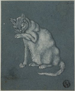 Cat Licking Paw by Unknown artist