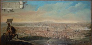 Cavalier view of Paris, with the equestrian portrait of Chevalier des Essarts, circa 1645 by Unknown artist
