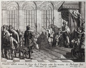 Charles V handed over the faix of the Empire to Philip II, his son, on October 25. by Unknown artist