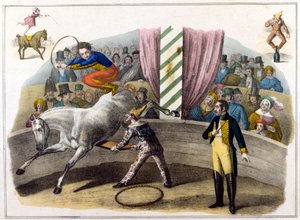 Circus scene, squire doing aerobatics by Unknown artist