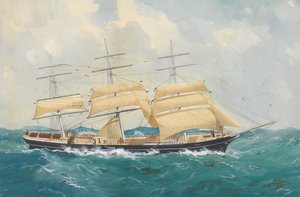 Clipper ship Dharwar in a rough sea by Unknown artist