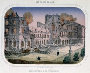 Commune of Paris: Fire at the Ministry of Finance (at the time of the Tuileries) on 24 May 1871. Engraving of the 19th century