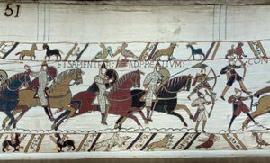 Conquest of England by William the Conqueror in 1066: the beginning of the Battle of Hastings (Detail of Bayeux Tapestry) by Unknown artist