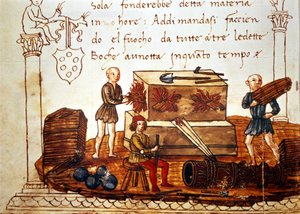 Construction of a bomb (mortar) in the 15th century. From the book of mathematics by Giuliano de