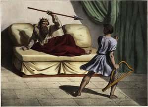 David playing the cithar before King Saul to appease him by Unknown artist