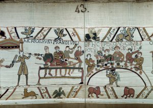 Debarques in England, the Arms of William the Conqueror (1027-1087) Make a Feast While Waiting to Fight the Saxon Weapons of Harold II. Guillaume is Surrounded by Barons and the Bishop Odon (detail) by Unknown artist