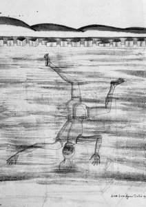 Drawing from the 15th Century Showing a Man Going into the Water with Some Kind of Mask