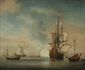 English Warship Firing a Salute by Unknown artist