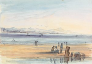 Figures on a Beach with Mountains in the Distance