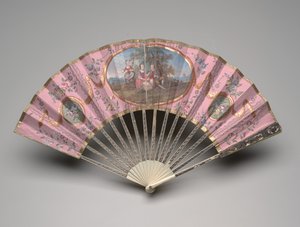 Folding fan with a pastoral scene on a "domino" ground by Unknown artist