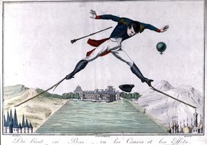 From top to bottom... or causes and effects. Cartoon on the abdication of Napoleon I to Fontainebleau after the Spanish War and the Russian retreat. 1814. Milan