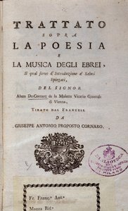 Frontispiece of Treaty on the poetry and music of the Jews by Unknown artist