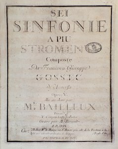 Frontispiece of the Score for Sei Sinfonie a Piu Strumenti Op. 5 (First Symphony) by Unknown artist