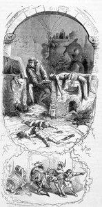 Gilles de Rais (Retz ou Rays) (1404-1440) in situation: the sorcerers, for their magical operations, bought stillborn children (15th century) - engraving, n.d. by Unknown artist