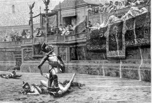 Gladiator Battle in Roman Times after the Painting of J. L. Gerome by Unknown artist