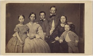 Group family portrait, two women and four children by Unknown artist