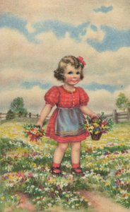 Historic Postcard with a Happy Girl on the Meadow by Unknown artist
