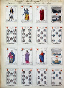 Historical game cards representing great characters from history, art, literature, religion. 19th century. Paris, B.N.