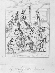Huguenot Genealogy: Caricature of Protestants as Monkeys - Engraving by Unknown artist