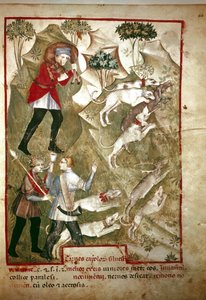 Hunting (Miniature, 14th century) by Unknown artist