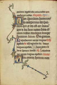 Initial N: Saint Paul with a Sword; Initial V: Saint Peter with a Key