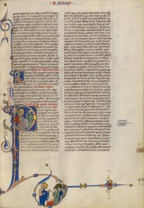 Initial P: Paul Handing a Scroll to a Man