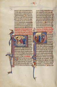 Initial S: Two Men Shaking Hands after a Sale of Sheep; Initial Q: Three Men before a Judge Pointing to a Man with a Club and a Man Working at an Anvil by Unknown artist