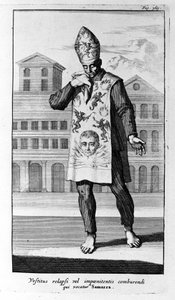 Inquisition. The Garment of Samarra Which the Penitents Wore. Engraving from History of Inquisition, Amsterdam 1692 by Unknown artist