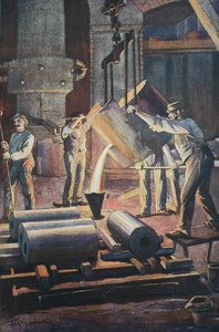 Iron foundry, foundry house, mould casting of the molten iron by Unknown artist