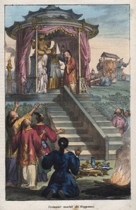 Japanese weddings - Wedding ceremony of the Japanese (engraving from 