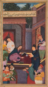Jesus writes on the ground, from a Mirror of Holiness of Father Jerome Xavier by Unknown artist
