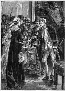 John Paul Jones visits Lady Selkirk after his men have taken her valuables - American Navy: John Paul Jones (1747-1792) hero of the American War of Independence and the crew of the Ranger raided the castle of the Count of Selkirk in the United States by Unknown artist