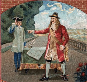 King James II of England (1633-1701) during his stay at the castle of Saint-Germain-en-Laye. Chromolithography of the late 19th century by Unknown artist