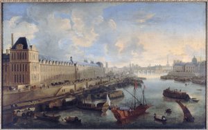 The Grande Galerie du Louvre, the Pont-Neuf, the Cité, the Collège des Quatres-Nations, circa 1670, on the Seine the royal galley, present-day 1st and 6th arrondissements, between 1670 and 1685 by Unknown artist