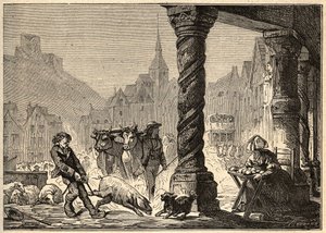 La grande Rue un jour de marche à Dol de Bretagne - engraving in PATRIE - DESCRIPTION PECTURESSE DE LA FRANCE EN 6 VOLUES BY LUCIEN HUARD - end 19th century by Unknown artist