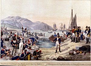 Landing of Napoleon I in Antibes in 1815. 19th century engraving