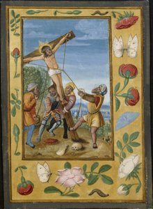 Leaf from a Book of Hours: The Raising of the Cross by Unknown artist