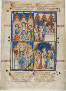 Leaf from a Picture Cycle: Christ Appearing to the Three Marys, Christ and the Pilgrims on the Road to Emmaus, Doubting Thomas, and Christ Appearing to the Apostles by Unknown artist
