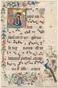 Leaf from an Antiphonary: Initial H with the Nativity