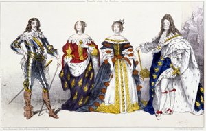 Les Bourbons: Louis XIII and Anne of Austria, Marie Therese of Austria and Louis XIV (Plate extracted from Kings and Queens of France in prints, Paris, ed. Swift)