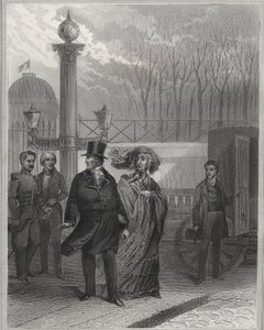 Louis Philippe and his family outside the Tuileries Palace - Abdication of Louis-Philippe I, February 24, 1848 and establishment of the Second Republic - Revolution of February 1848. The people stormed the Tuileries on February 24, 1848 following the king by Unknown artist
