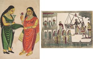 Maid Bringing a Hookah to a Lady (recto); Krishna Weighted against Precious Objects (verso) by Unknown artist