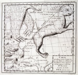 Map of the 1762 comet road and map of the sky, observed by Messier by Unknown artist