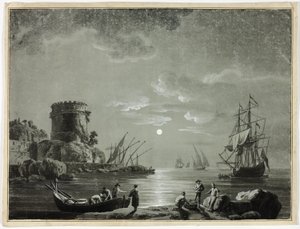 Moonlight Scene in Fishing Port