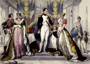 Napoleonic Dynasty from 1804 to 1815. Josephine, Napoleon I, King of Rome, Mary Louise. Engraving of the 19th Century by Unknown artist
