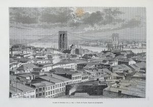 New York and Brooklyn Bridge under construction - in 